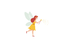 Fairy with red hair and yellow dress casting magic with wand Product Image 1