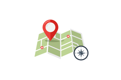 Folded paper map with red location pins and black compass ro Product Image 1