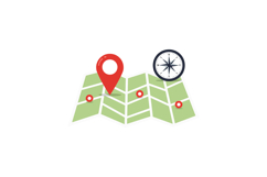 Folded paper map with red location pins and black compass ro Product Image 1