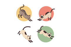 Four stretching cats in minimal flat design style with color Product Image 1