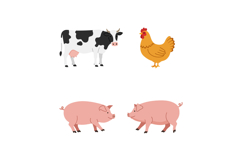 Farm animals collection with cow chicken and pigs in flat mi Product Image 1