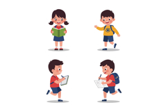Four cheerful children reading writing and walking in casual Product Image 1