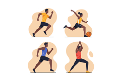 Active young men running and women playing basketball in dyn Product Image 1