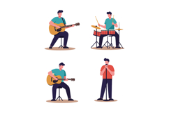 Male musicians playing acoustic guitar drums and singing in Product Image 1