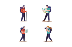 Male hikers with backpacks exploring nature using maps and c Product Image 1