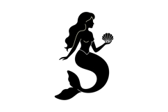 Silhouette of a mermaid holding a seashell in flat minimal s Product Image 1
