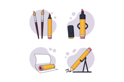 Artistic tools with paintbrushes pencil marker and paper in Product Image 1