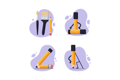 Artistic tools including pencil brush and marker in playful Product Image 1