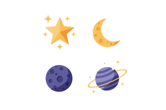 Space themed celestial objects flat design with star crescen Product Image 1
