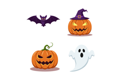 Halloween themed spooky pumpkin faces with witch hat ghost a Product Image 1