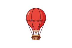 Red hot air balloon floating isolated with wicker basket min Product Image 1