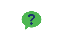 Green speech bubble with dark blue question mark flat design Product Image 1