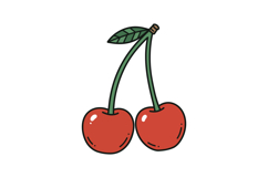 Red ripe cherry fruit with green leaf and thin stems simple Product Image 1