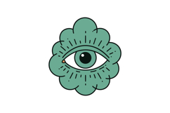 Single green eye surrounded by scalloped floral shape with b Product Image 1