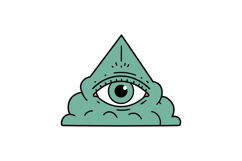 Single green eye inside triangular pyramid with cloud base f Product Image 1