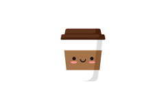 Cute smiling coffee cup with brown lid and sleeve flat desig Product Image 1