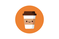 Cute smiling takeaway coffee cup with brown lid and beige sl Product Image 1
