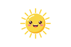 Cute smiling sun with bright yellow rays and kawaii style fl Product Image 1