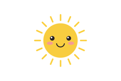 Cute smiling sun with rosy cheeks and simple rays flat desig Product Image 1