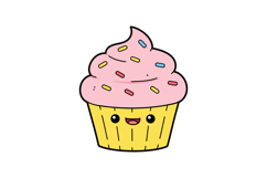 Cute smiling cupcake with pink frosting and colorful sprinkl Product Image 1