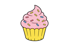 Pink frosted cupcake with colorful sprinkles in flat style s Product Image 1