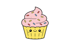 Cute smiling cupcake with pink frosting and colorful sprinkl Product Image 1
