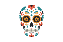 Decorative sugar skull with colorful floral patterns in flat Product Image 1