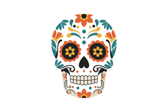 Decorative sugar skull with colorful floral patterns flat de Product Image 1
