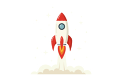 Rocket ship launching with red fins and window in flat style Product Image 1