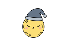 Cute sleeping moon with gray nightcap and closed eyes in sim Product Image 1