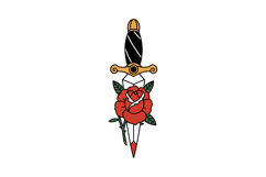 Dagger with black handle piercing red rose detailed flat sty Product Image 1