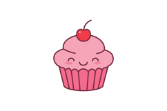 Cute smiling cupcake with pink frosting and cherry on top fl Product Image 1