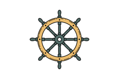 Classic wooden ship steering wheel with eight handles in min Product Image 1