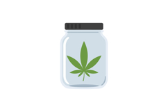 Glass jar with green cannabis leaf and black lid flat minima Product Image 1