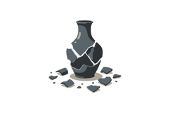 Broken black ceramic vase with scattered shards flat minimal Product Image 1