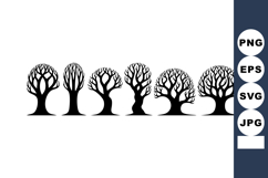 Vector silhouette black trees with bare branches in a row is Product Image 1