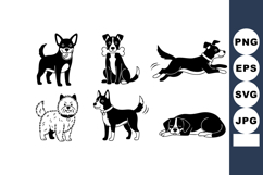 Playful black and white dog illustrations in various poses a Product Image 1