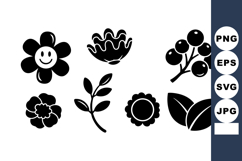 Black silhouette flower and leaf vector icons with berries a Product Image 1
