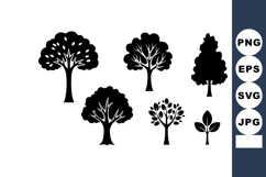 Silhouettes of various tree types in black vector illustrati Product Image 1