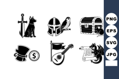 Medieval sword cat helmet falcon treasure chest coins lute f Product Image 1