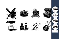 Medieval fantasy icons sword shield crown treasure chest mus Product Image 1