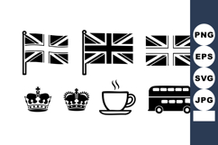British flag crown cup and double decker bus vector icons se Product Image 1