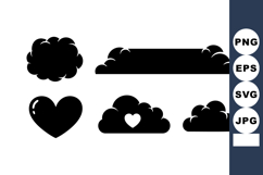 Black silhouette clouds and heart shapes vector design eleme Product Image 1