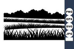 Black silhouette grass landscape with forest outline natural Product Image 1