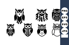 Stylized black and white owl vector icons in simple geometri Product Image 1