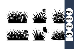 Grass Clumps with Butterfly Flower and Leaf Silhouettes Vect Product Image 1