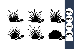 Grass and bush silhouettes with rocks vector illustration in Product Image 1