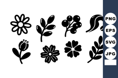 Simple black floral silhouette collection with leaves and fl Product Image 1