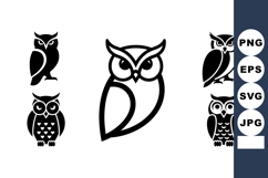 Stylized owl icons collection vector illustration in black a Product Image 1