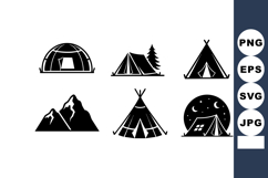 Camping tents and mountain vector illustration with night an Product Image 1
